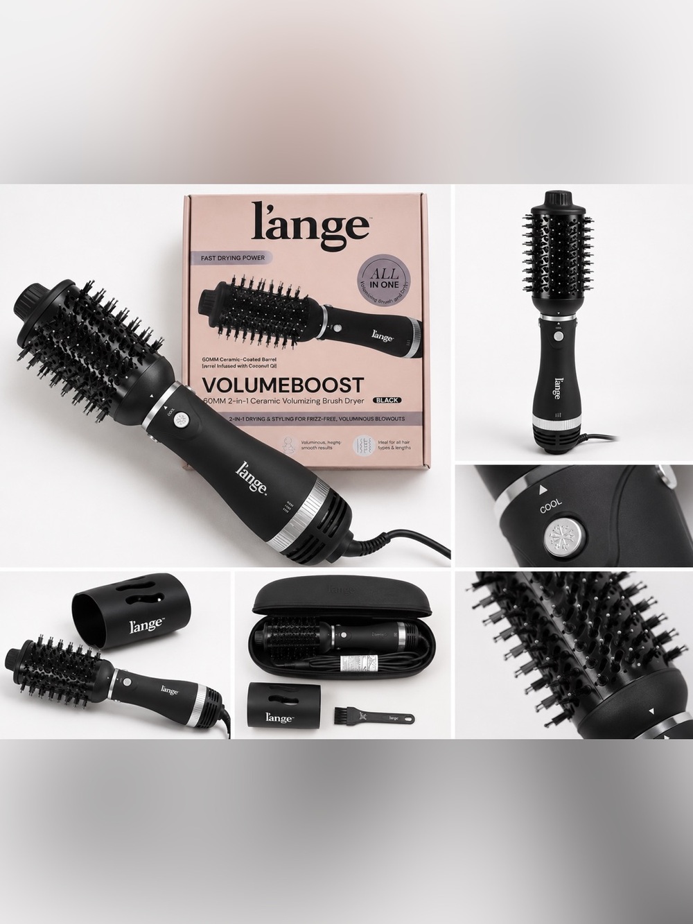 Lange VolumeBoost 2-in-1 Ceramic Volumizing Brush Dryer - Black